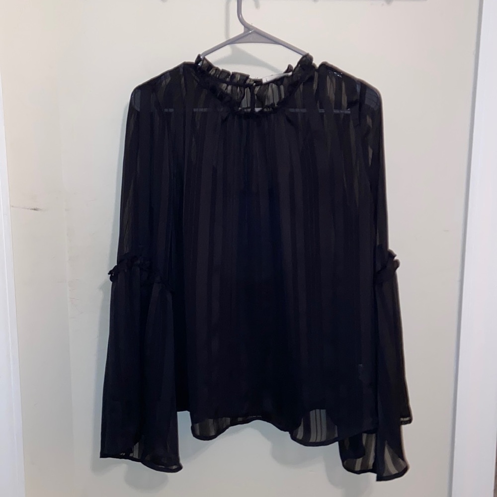 Lush Black Blouse Medium Sheer Striped Ruffle Cami Nordstrom Sheer